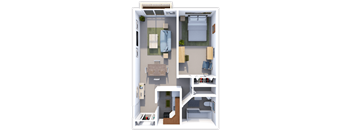 1 bed 1 bath floor plan at sandpiper cove apartments in Sandusky, OH