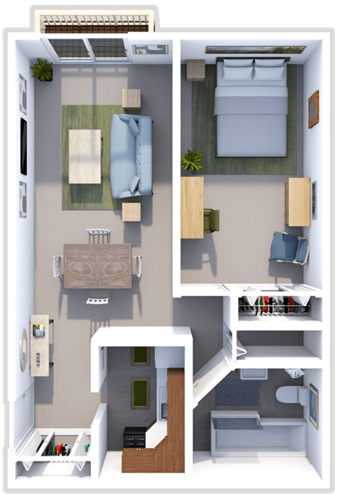1 bed 1 bath floor plan at sandpiper cove apartments in Sandusky, OH