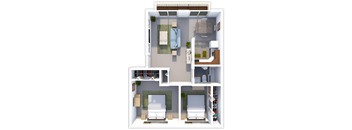 2 bed 1 bath floor plan at sandpiper cove apartments in Sandusky, OH