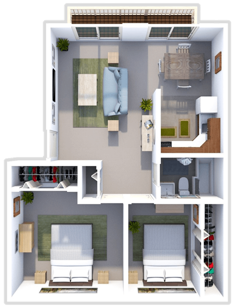 2 bed 1 bath floor plan at sandpiper cove apartments in Sandusky, OH