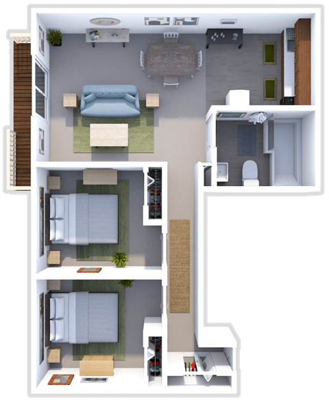 2 bed 1 bath floor plan at sandpiper cove apartments in Sandusky, OH
