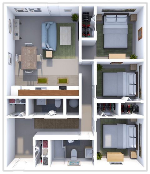 3 bed 1 bath floor plan at sandpiper cove apartments in Sandusky, OH