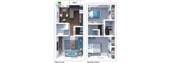 2 bedroom, 1 bath floor plan at San Rafael Townhomes