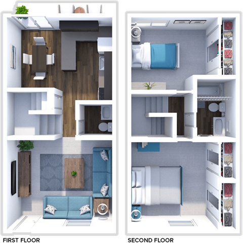 2 bedroom, 1 bath floor plan at San Rafael Townhomes