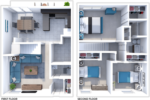 3 bedroom, 1-1/2 bath floor plan at San Rafael Townhomes