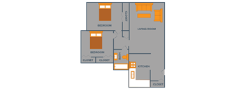 Two Bedroom One Bath Floor Plan at Sterling Square Apartments