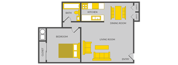 a floor plan of a 1 bedroom apartment