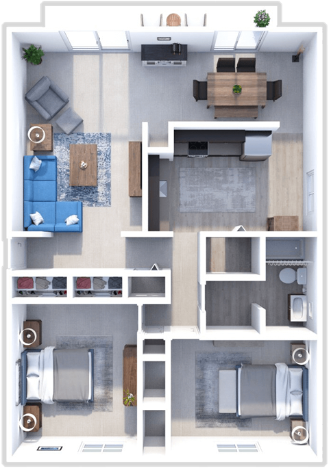 2 bedroom, 1 bath, Keystone floor plan at Retreat at Seven Trails
