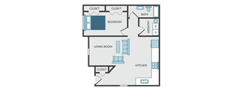 a floor plan of a room with a bedroom and a living room and a kitchen