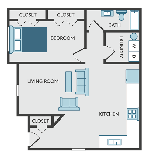 a floor plan of a room with a bedroom and a living room and a kitchen