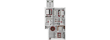 a 3d rendering of a bedroom and bathroom floor plan