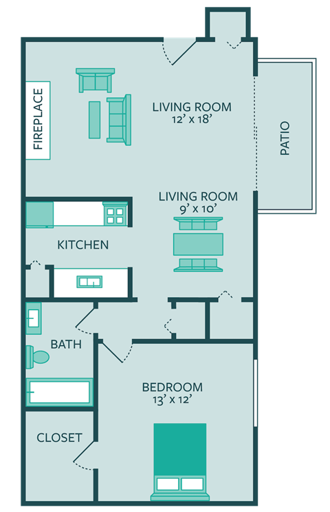 one bed one bath floor plan at forest park apartments