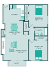 two bed one bath apartment with patio at forest park apartments