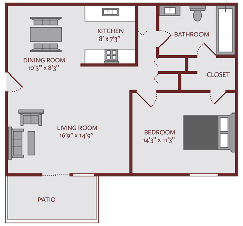 One bedroom One bath floor plan