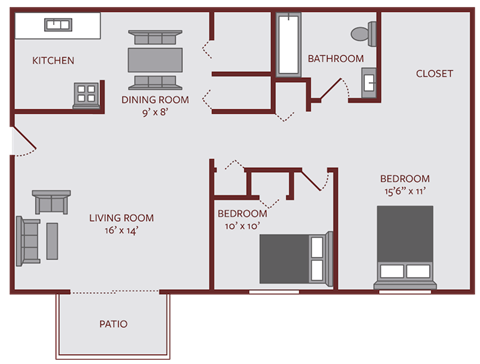 Two bedroom One Bath floor plan
