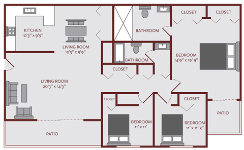 three bedroom two bath floor plan