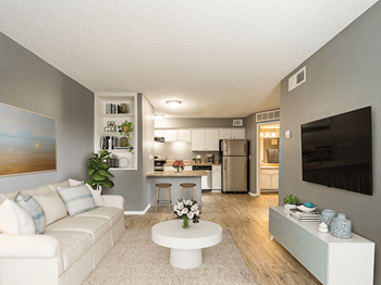 large modern living room with built in bookshelf - Photo Gallery 2
