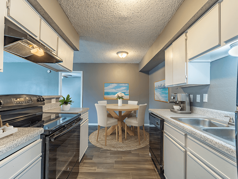 Galley Style Kitchen at Summit on the Lake with Lots of Storage