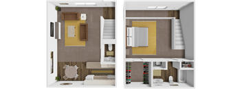 two layouts of a house with a bedroom and a living room