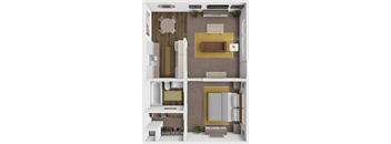 a 3d rendering of a bedroom with a living room and a dining room