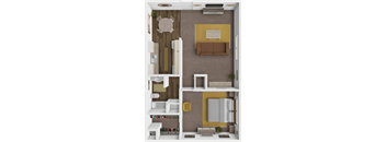 a 3d rendering of a bedroom with a bathroom and a living room