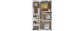 a 3d rendering of the interior of a house with a bedroom and living room
