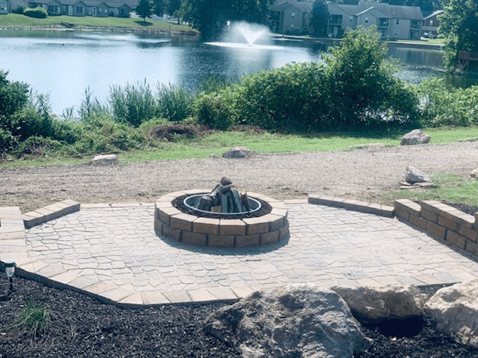 Firepit and pond area at brickyard apartments