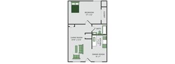1 bedroom floor plan at the brookeville apartmens