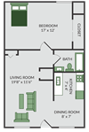 1 bedroom floor plan at the brookeville apartmens