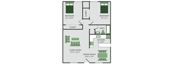 2 bedroom floor plan at the brookeville apartments