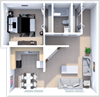 The Brentwood one bedroom floor plan