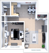 The Kensington one bedroom floorplan