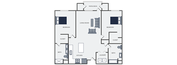 a blueprint of a floor plan with bedrooms and baths