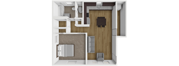 a 3d rendering of a living room and dining room with wood flooring