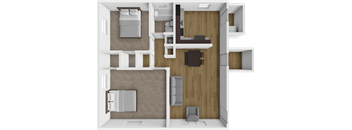 an overhead view of a room with a bedroom and a living room