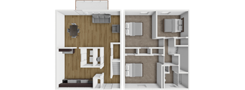 a split image of a bedroom and a living room with a wood floor