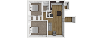 a 3d drawing of the interior of a house with a bedroom and a living