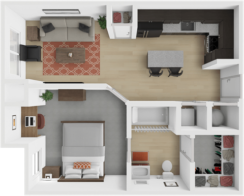 The Depot 1 bedroom, 1 bath floor plan