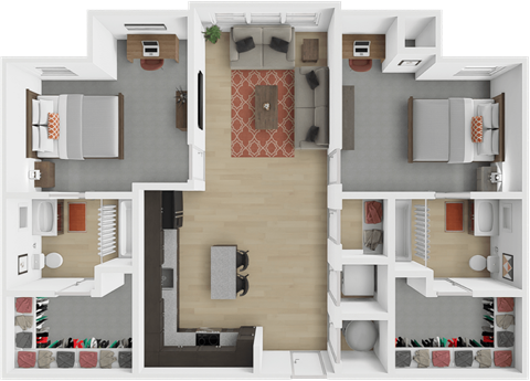The Depot 2 bedroom, 2 bath floor plan