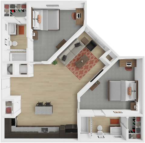 The Depot 2 bedroom, 2 bath floor plan