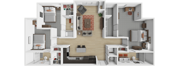 3 bed 3 bath floor plan at The Depot Apartments