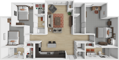 3 bed 3 bath floor plan at The Depot Apartments