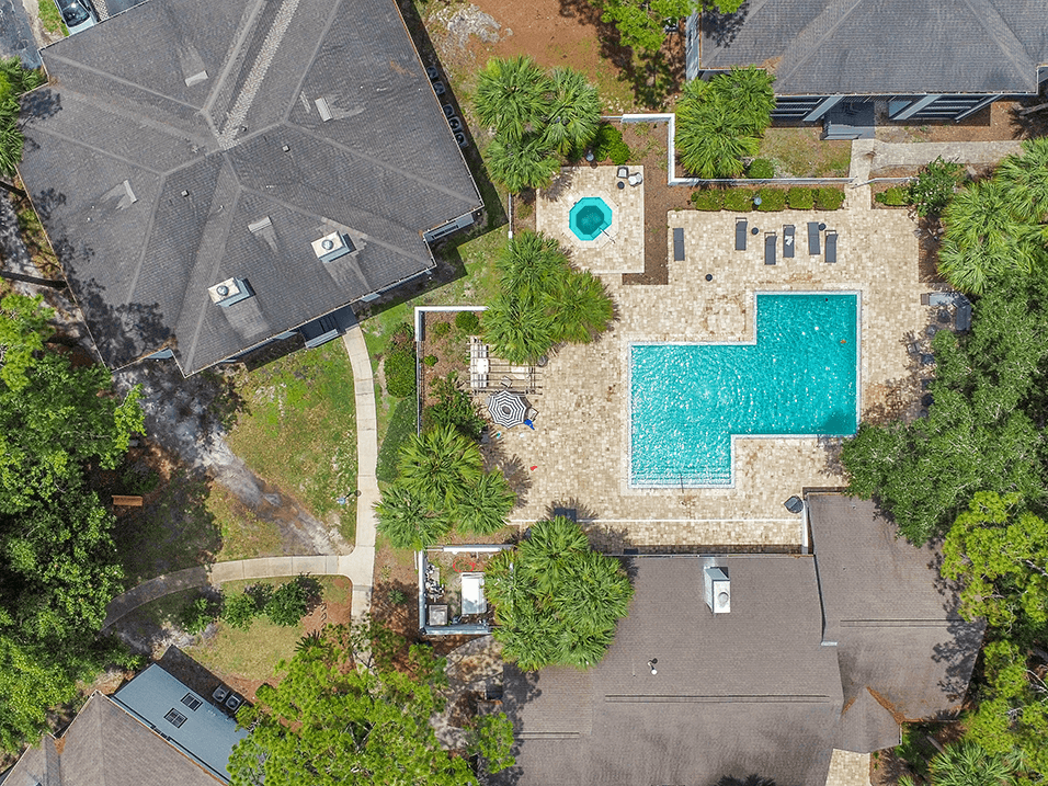 The Earl Apartments aerial view of pool