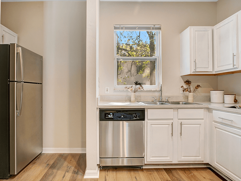 Kitchen with stainless steel appliances and a dishwasher