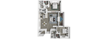 a 3d rendering of a floor plan with a bedroom and living room