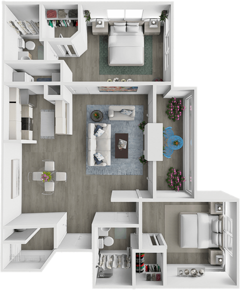a 3d rendering of a floor plan with a bedroom and living room
