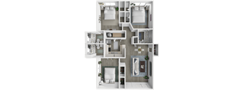a 3d rendering of a floor plan with bedrooms and a bathroom