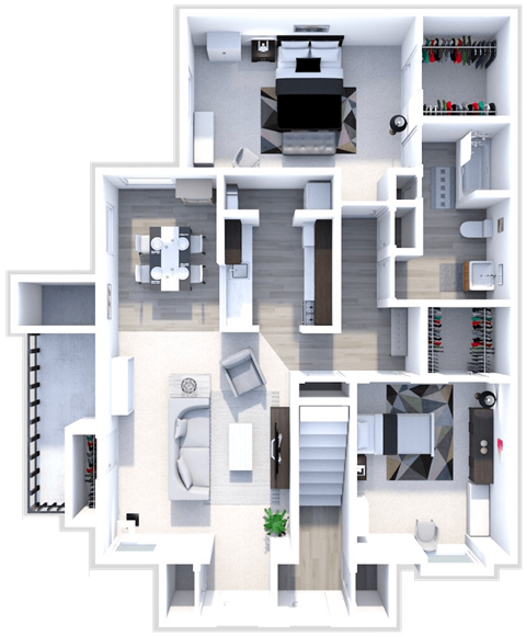 two bedroom floor plan at the heights apartmets