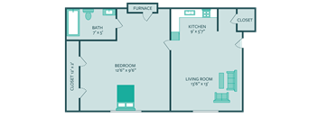 The Hills apartments Junior 1 bedroom floor plan