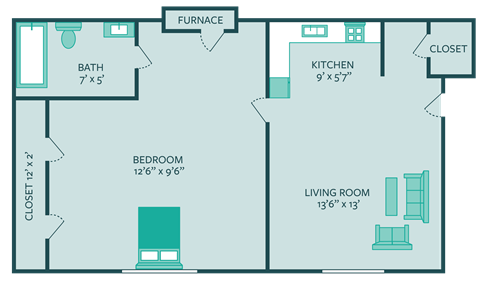 The Hills apartments Junior 1 bedroom floor plan